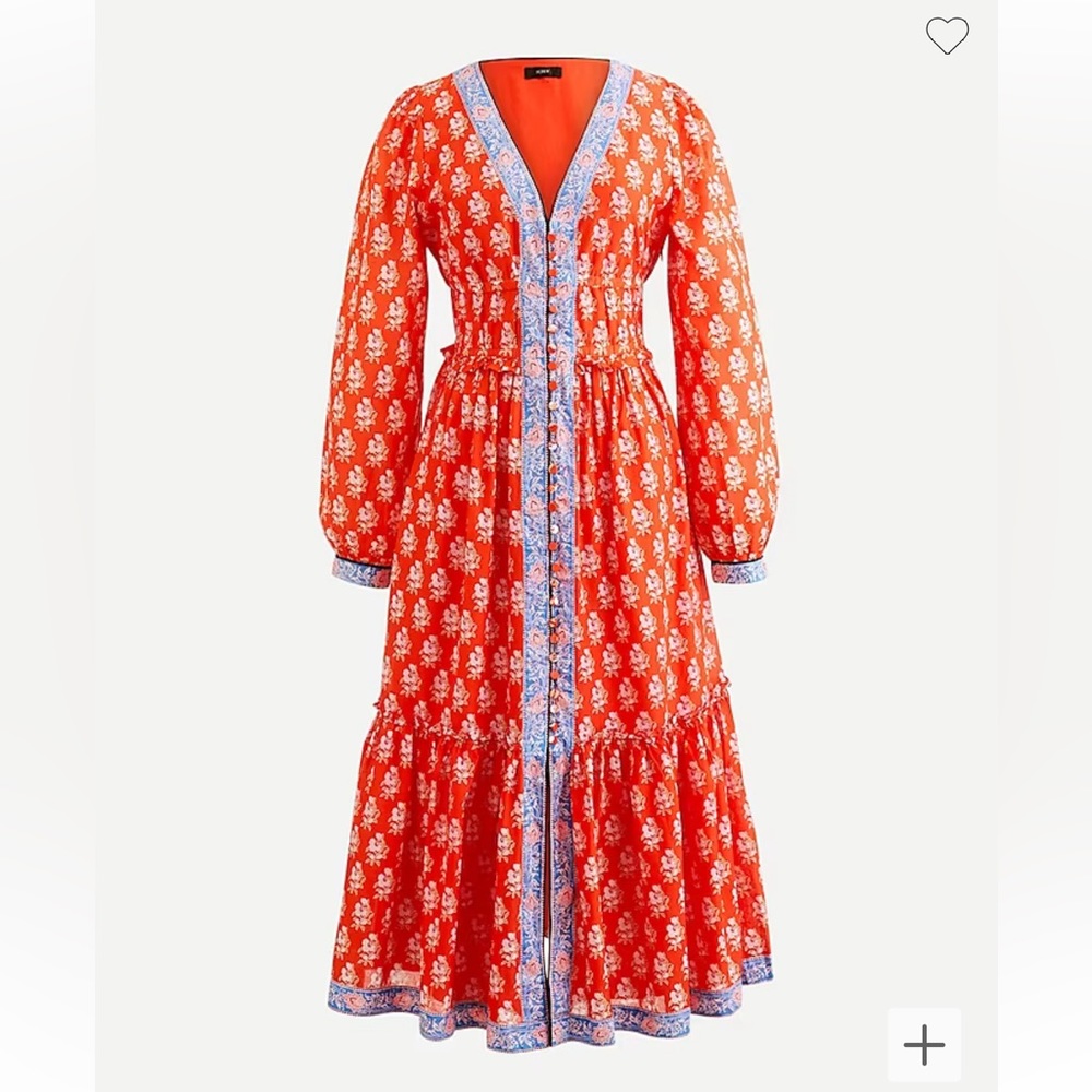 J. Crew red Button-up tiered dress in block print size 2